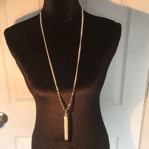 Long Silver Tone Tassel Necklace